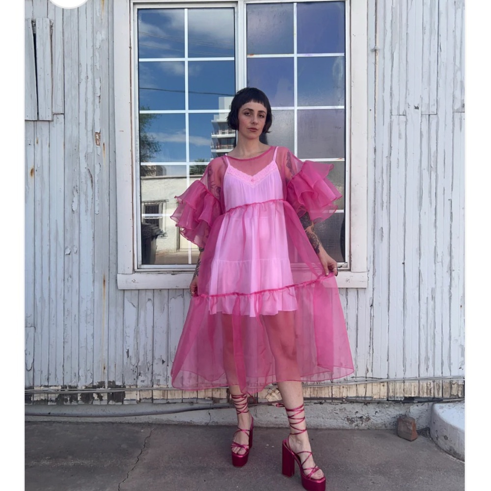 Handmade Pink Tiered Organza Party Dress
